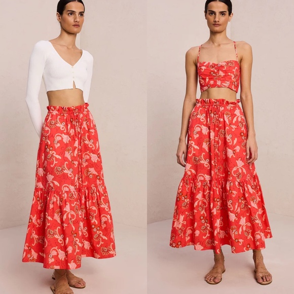 A.L.C calla Francis red floral drawstring skirt - Picture 2 of 8